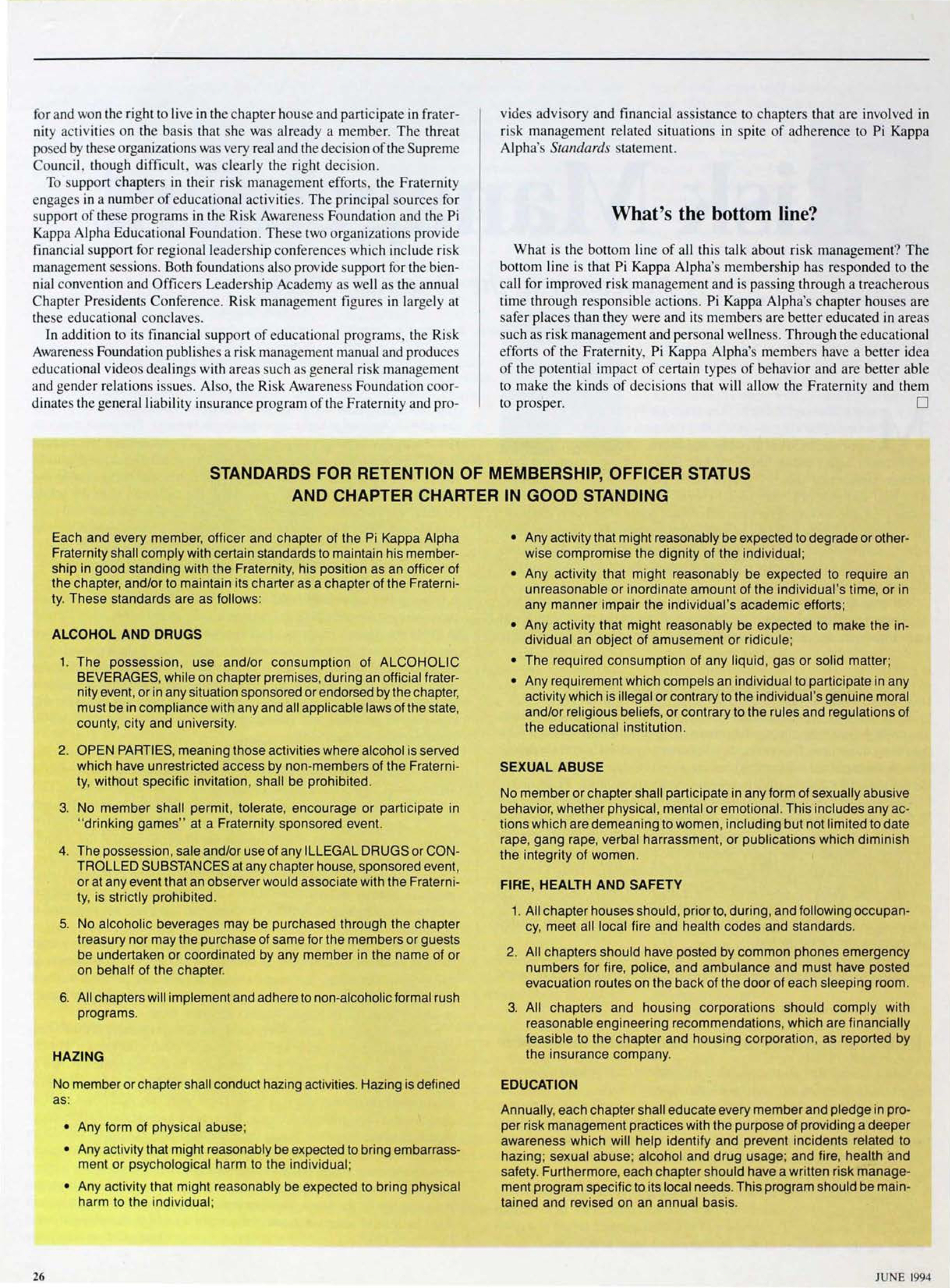 Standards for Retention of Membership, Officer Status and Chapter Charter in Good Standing